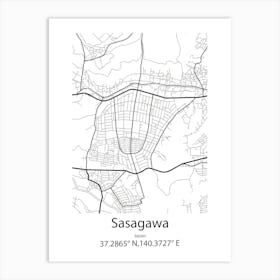 Sasagawa,Japan Minimalist Map Art Print