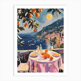Sicily Italy Watercolour Night Dinner Mediterranean Art Print