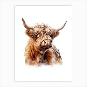 Highland Cow Art Watercolor Painting Portrait Art Print