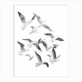 Monochrome Flock of Seagulls Art Print