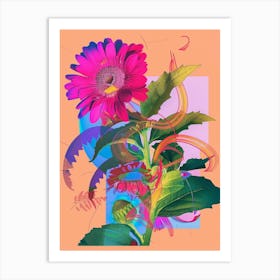 Gerbera Daisy 2 Neon Flower Collage Art Print