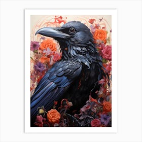 Crow Art Flower Art Print