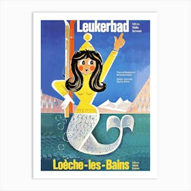 Skiing Mermaid From Les Bains, France Art Print