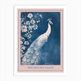 Floral White & Blue Peacock 3 Poster Art Print
