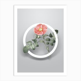 Vintage Japanese Rose Minimalist Botanical Geometric Circle on Soft Gray n.0346 Art Print