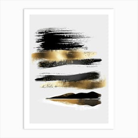 Gold And Black Brush Strokes 45 Art Print