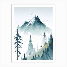 Mountain And Forest In Minimalist Watercolor Vertical Composition 149 Art Print