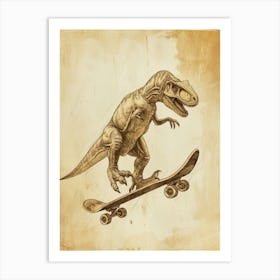 Vintage Camarasaurus Dinosaur On A Skateboard 3 Art Print