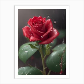 Red Roses At Rainy With Water Droplets Vertical Composition 70 Art Print