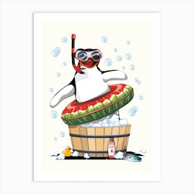 Penguin In Bubble Bath Art Print