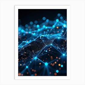 Abstract Net With Glowing Geometric Dots And Grid Waves Connecting Polygons In A Futuristic Infogra (2) Art Print