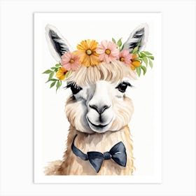 Baby Alpaca Wall Art Print With Floral Crown And Bowties Bedroom Decor (9) Art Print