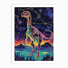 Cyber Celestial Neon Dinosaur 2 Art Print