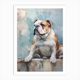 Bulldog Dog, Painting In Light Teal And Brown 1 Art Print