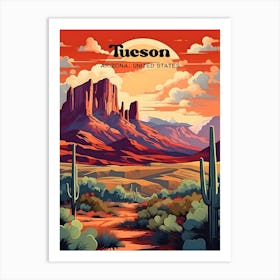 Tucson Arizona United States Sunset Travel Art Illustration Art Print