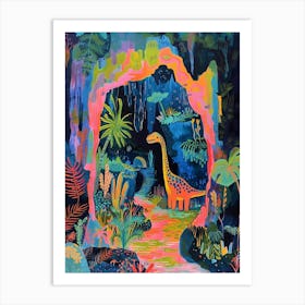 Colourful Dinosaur Tropical Cave Painting Art Print