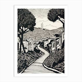 Lombard Street San Francisco Linocut Illustration Style 2 Art Print