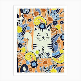 Kitten In The Spring Garden, Light orange background Art Print