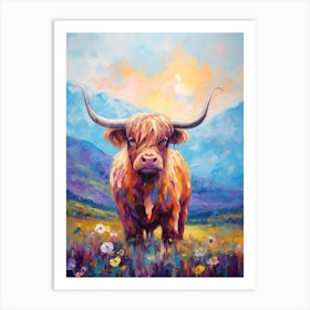 Purple Tones Impasto Style Highland Cow Art Print