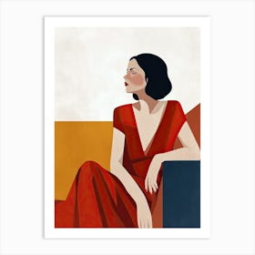 Woman In Red Dress, Minimalism Art Print