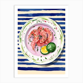 A Plate Of Prawns Top View Food Illustration 3 Art Print