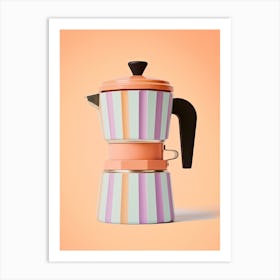 Pink And Orange Pastel Colour Coffee Maker, Italian Art Print