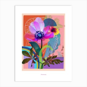 Anemone 3 Neon Flower Collage Poster Art Print
