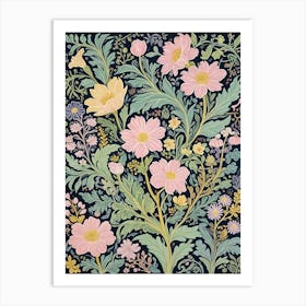 William Morris Inspired Pastel On Navy Art Print