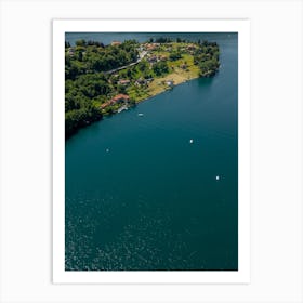 Shore on the lake view from above. Lake Orta. Italy. Art Print