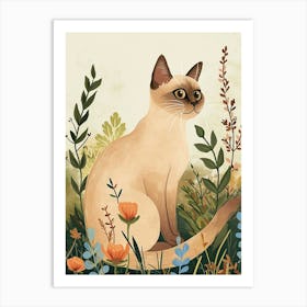 Japanese Bobtail Cat Storybook Illustration 2 Art Print