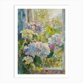 Hydrangea Flowers On A Cottage Window 2 Art Print