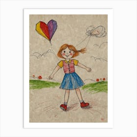 Little Girl With Heart 1 Art Print