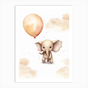 Baby Elephant Flying With Ballons, Watercolour Nursery Art 3 Art Print