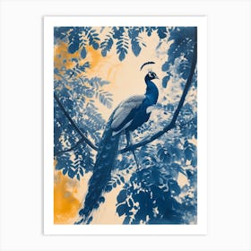 Orange & Blue Peacock In The Trees 2 Art Print