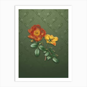 Vintage Sweetbriar Rose Botanical on Lunar Green Pattern n.1470 Art Print