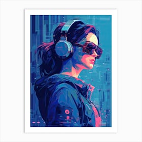 Futuristic Woman With Headphones, cyberpunk seria Art Print