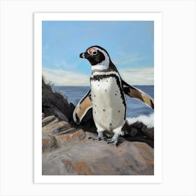 Adlie Penguin Santiago Island Oil Painting 2 Art Print