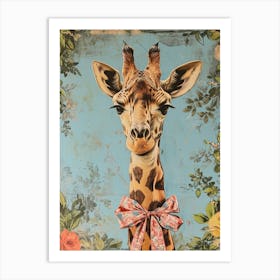 Giraffe With Bow Kitsch Collage 1 Art Print