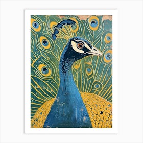 Blue Mustard Peacock Profile Portrait 3 Art Print