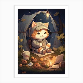 Kawaii Cat Drawings Camping 8 Art Print