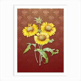 Vintage Blanket Flowers Botanical on Falu Red Pattern n.0946 Art Print