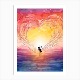 Rainbow Swirl Heart Sunset Silhouette 2 Art Print