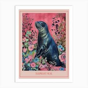 Floral Animal Painting Elephant Seal 2 Poster Art Print
