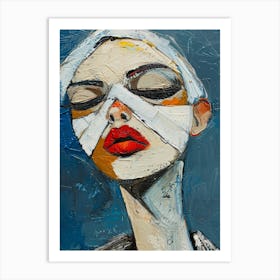 Woman With Bandages On Her Face Art Print