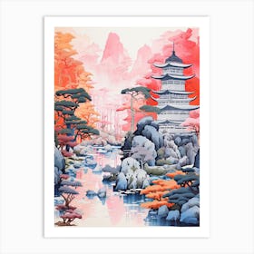 Portland Japanese Gardens Abstract Riso Style 2 Art Print