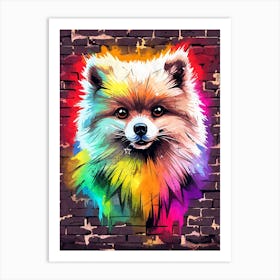 Aesthetic Pomeranian Dog Puppy Brick Wall Graffiti Artwork Art Print