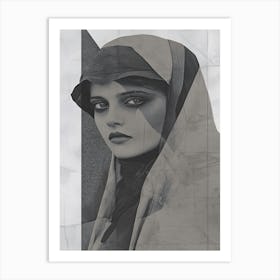 Portrait Of A Middle Eastern Woman with Veil Collage Art Print