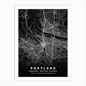 Portland Oregon Usa Black Map Affiche