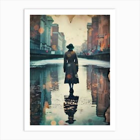 Silent Currents: Woman Walking On The Water Art Print