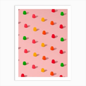 Dots Candy Gum Drops Repeating Pattern On A Pink Background Art Print